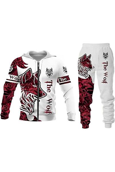 REOCLE Men's 2 Pcs Hoodie Set Sweatshirt Suit 3D Printed Long Sleeve Hoodie Trackpant Casual Suit