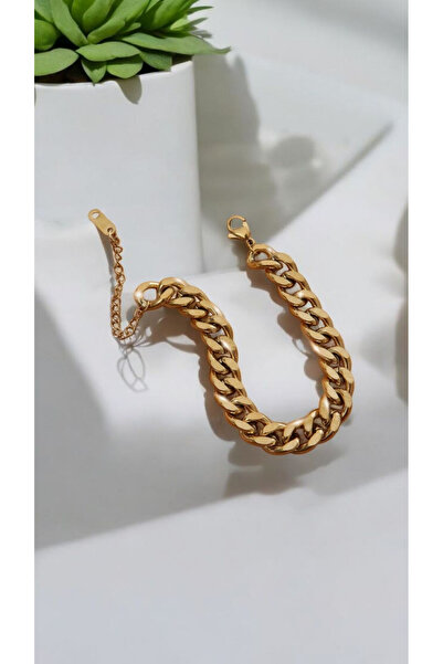 İNİTİUM Paslanmaz Çelik Kalın Örgü Model Gold Bileklik