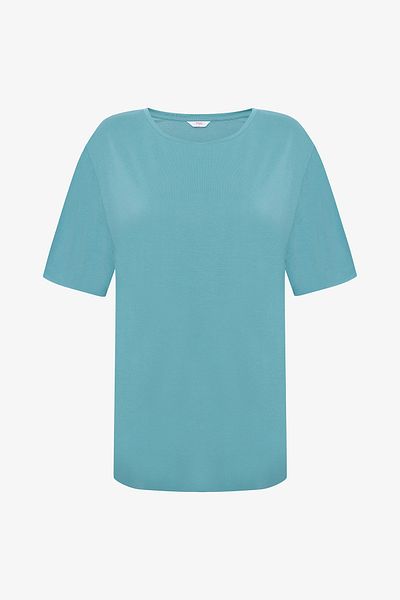 Penti Türkisblaues Modal-T-Shirt mit Rundhalsausschnitt und lockerer Passform