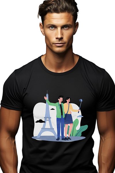 StoryGift Romania Tricou Barbati Cu Franta, Turism, Turnul Eiffel, Telefon, Cu Imprimeu Pe Spate, 100% Bumb Stg