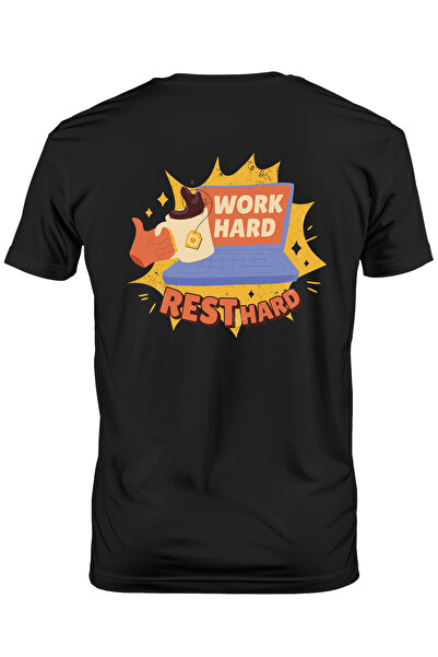 StoryGift Romania Tricou Barbati Cu Mesaj Motivational Work Hard Rest Harder,...