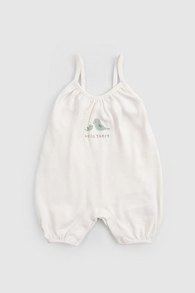 Little Gusto Organic Cotton Ecru Baby Rope Strap Shorts Jumpsuit