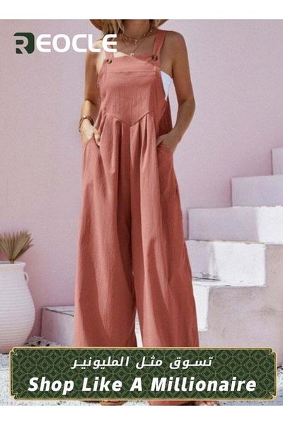 REOCLE Women's Loose Jumpsuits One Piece Sleeveless Wide Leg Long Pant Rompers with Pockets