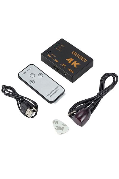 zola 4K HDMI splitter, 1080p, 3 in 1 switch with remote control, black