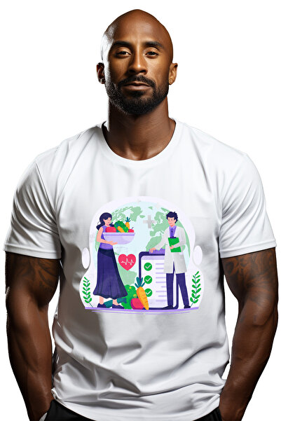 StoryGift Romania Tricou Barbati Cu Ziua Sanatatii, Alimentatie, Fructe, Legu...