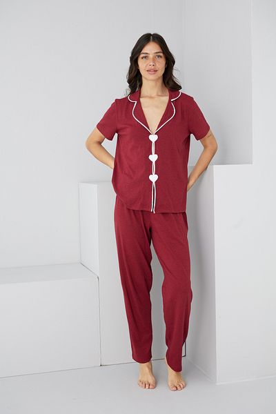 Siyah İnci Costum de pijama tricotat cu detaliu cu țevi de inimă burgundy7891