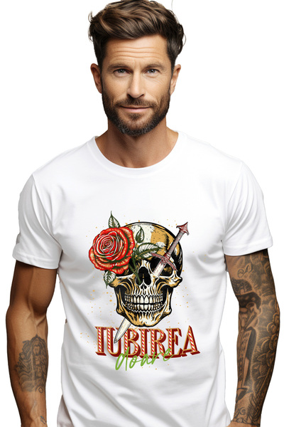 StoryGift Romania Tricou Barbati Craniu Si Trandafir Iubirea Doare Inima Fran...