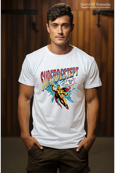 StoryGift Romania Men's T-Shirt Super Smart Superhero I'm Here For You with Front Print, 100% Cotton