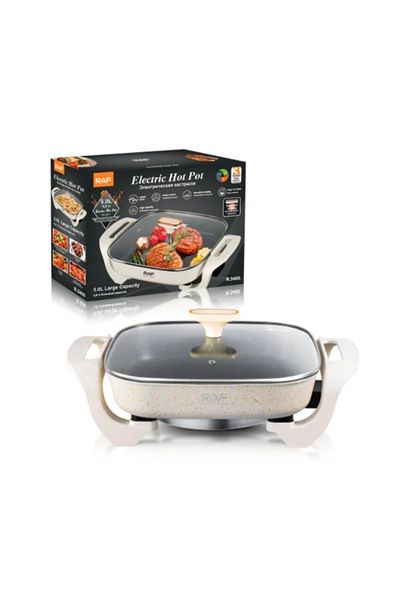 MACON RAF 1200W 5L Electric Hot Pot with Non-Stick Coating & Tempered Glass Lid – Multi-functional