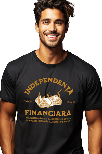 StoryGift Romania Tricou Barbati Independenta Financiara Bani In Flacari Lume...
