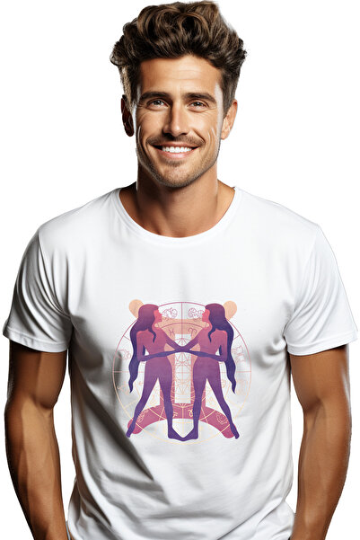 StoryGift Romania Tricou Barbati Cu Semn Zodie Gemeni, Siluete Tinandu-se, Si...