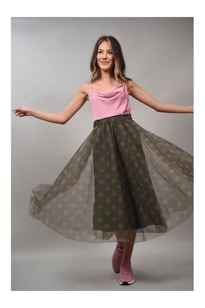 FASHIONLAND Long Tulle Skirt With Elastic Waistband In Gorgeous Unique Skirt Khaki