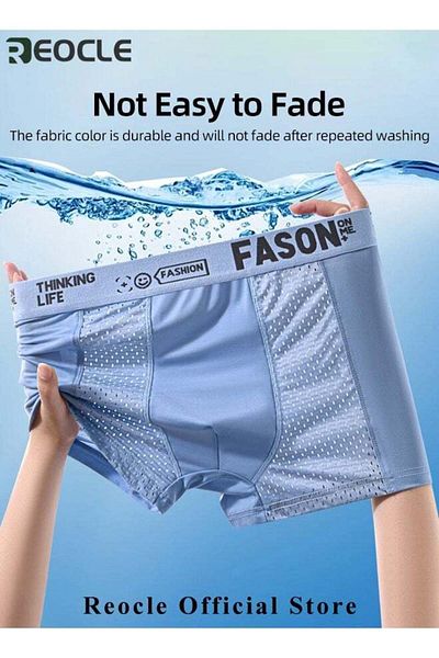 REOCLE Men's Boxer Briefs 4 Packs Ice Silk Mesh Soft Underwear Breathable Cool Boxer Briefs