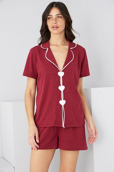 Siyah İnci Set pantaloni scurți tricotați cu detaliu de țevi de inimă burgundy7890
