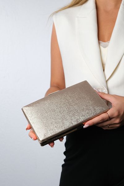 LuviShoes Geantă pentru rochie de seară pentru femei DEZY cu textura aurie