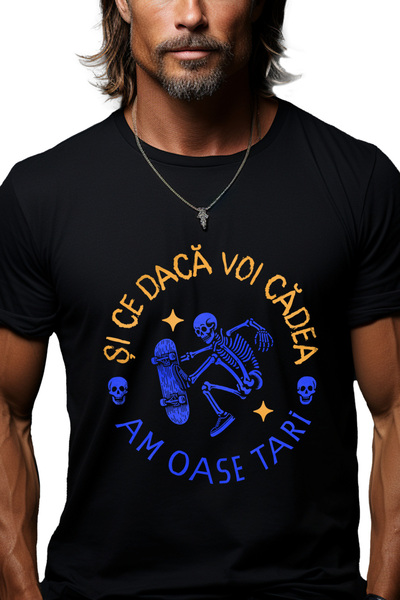 StoryGift Romania Tricou Barbati Schelete Pe Placa De Skateboard, Mesaj Haios...