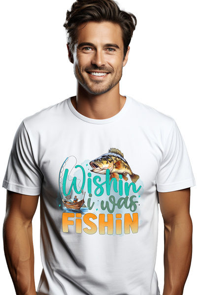 StoryGift Romania Tricou Barbati cu un pescar intr-o barca cu mesajul "Wishin...