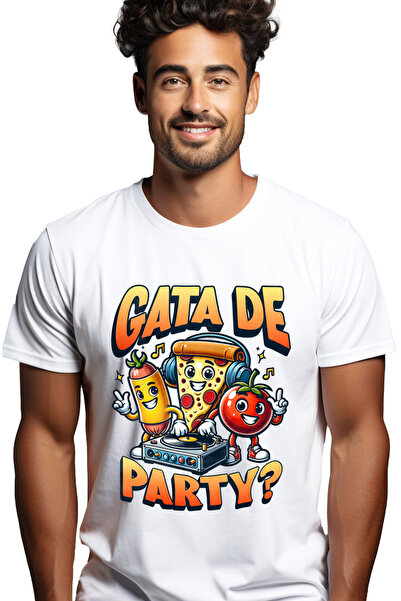 StoryGift Romania Tricou Barbati Pizza Party Dj Felie Pizza Rosie Gata De Pet...