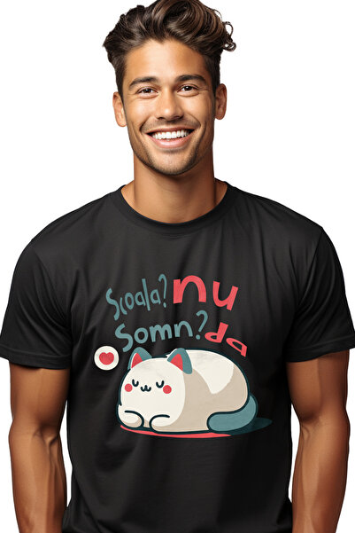 StoryGift Romania Tricou Barbati Pisica Dormind, Scoala Nu Somn Da Dimetii Gr...