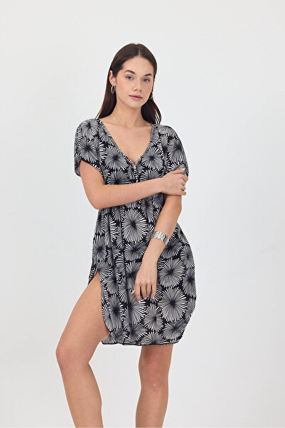 Bysenby BYSEN Enna Μαύρο/Λευκό Φόρεμα Παραλίας με Ελαστική Μέση Pareo Tunic