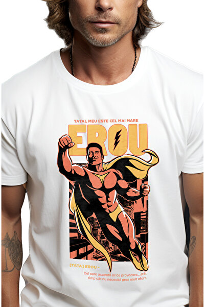 StoryGift Romania Tricou Barbati Tata- Meu Este Cel Mai Mare Erou Batman Familie Cu Imprimeu Pe Fata, 100% B Stg