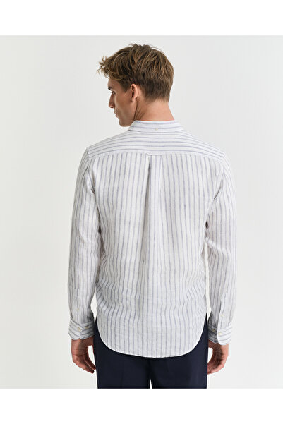 Gant Erkek Beyaz Regular Fit Düğmeli Yaka Çizgili Gömlek
