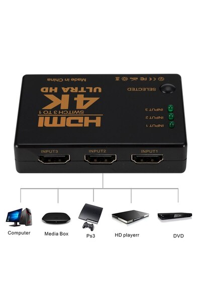zola Splitter 4K HDMI, 1080p, 3 in 1 switch cu telecomanda, negru