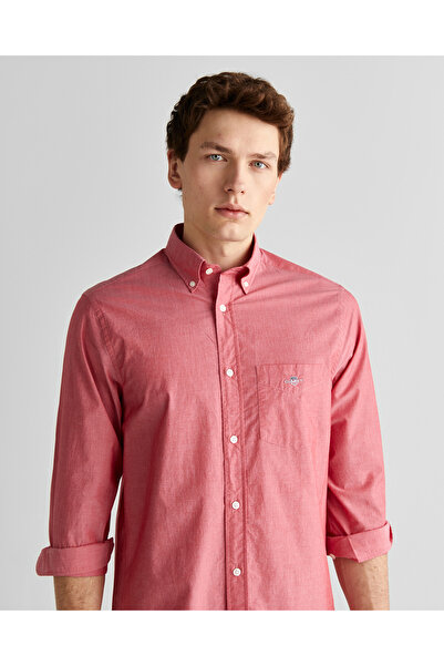 Gant Erkek Kırmızı Regular Fit Düğmeli Yaka Poplin Gömlek