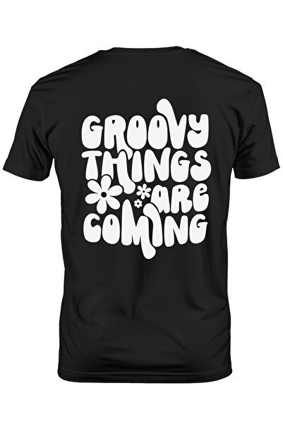 StoryGift Romania Tricou Barbati Cu Floricele Si Textul "groovy Things Are Coming" - Lucrurile Misto Vor Apa Stg
