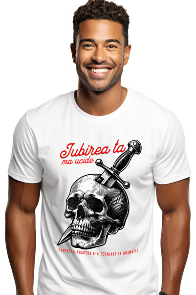 StoryGift Romania Tricou Barbati Craniu Cu Cutit Iubirea Ta Ma Ucide Dragoste...