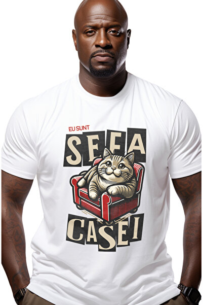 StoryGift Romania Tricou Barbati Pisica Pe Fotoliu Text Haios Eu Sunt Sefa Ca...