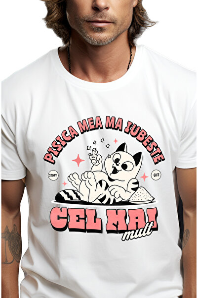 StoryGift Romania Tricou Barbati Pisica Haioasa Text M Aiubeste Cel Mai Mult ...