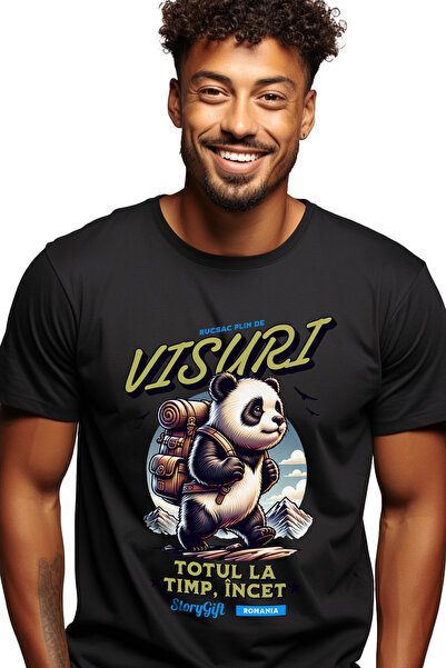 StoryGift Romania Tricou Barbati Rucsac Plin De Visuri, Urs Panda Calatoror I...