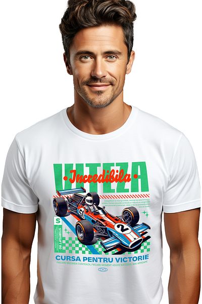 StoryGift Romania Tricou Barbati Masina Formul1 - Viteza Incredibila - Cursa Pentru Victorie Cu Imprimeu Pe Stg
