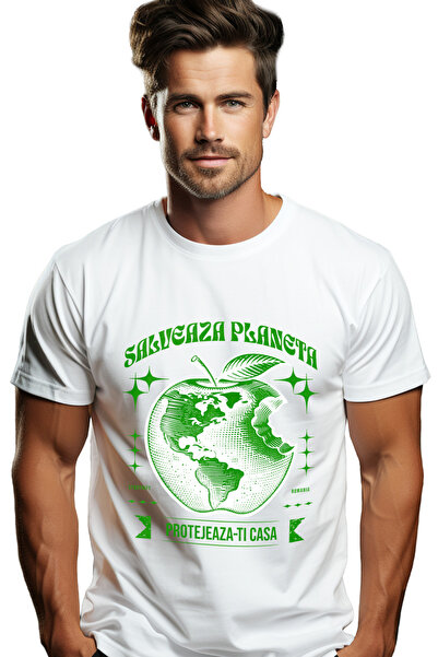 StoryGift Romania Tricou Barbati Salveaza Planeta, Pamant In Forma De Mar Mus...