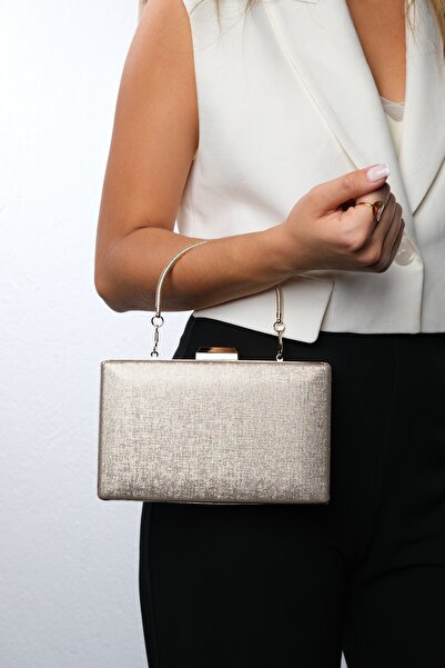 LuviShoes Geantă pentru rochie de seară pentru femei DEZY cu textura aurie