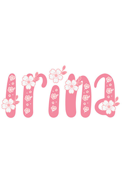 StoryGift Romania Sticker Eticheta 40CM Cu Numele Irina, Flori, Colorat, Roz, Dragut cu Margini Albe, PVC Vinyl 40 cm