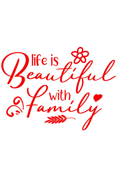 StoryGift Romania Sticker Adeziv 20CM Exterior cu floare si inimioara cu mesajul "Life is beautiful with family"