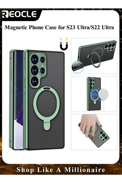 REOCLE Magnetic Phone Case Double-Sided Protection Metal Frame Phone Case for Samsung S23 Ultra