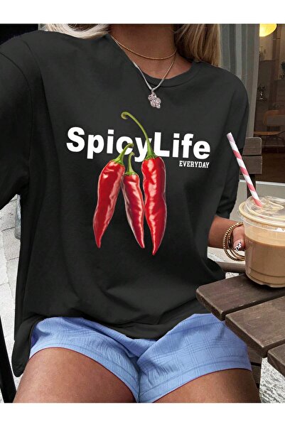 DAXİS Sportwear Company KADIN Biber Baskılı Bisiklet Yaka Tişört