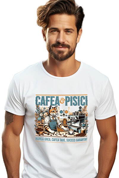 StoryGift Romania Tricou Barbati Cafea Si Pisici Barista Iubitorii De Motan C...