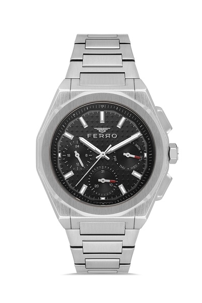 FERRO Silver Steel Band Men's Wristwatch Fm43013A-A2 All Functions Active 3 Atm Water Resistant
