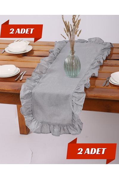 ÇIQRIK HOME 2 Pieces Natural Frilly Vintage Gray Runner 40X110 cm