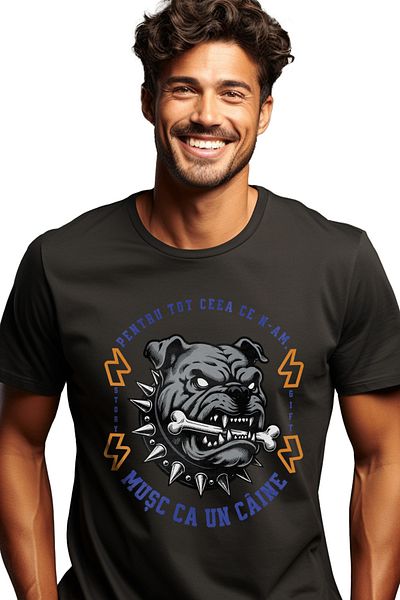 StoryGift Romania Men's T-shirt Angry dog ​​with bone in mouth motivational message FOR EVERYTHING I DON'T BITE LIKE ONE