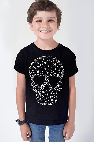 ROCKANDROLL Zvezdana lubanja, crna majica kratkih rukava za dečaka T-shirt