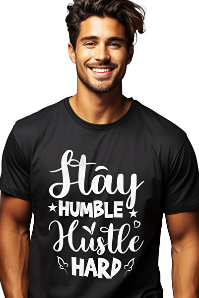 StoryGift Romania Tricou Barbati Cu Stelute Si Textul "stay Humble, Hustle Ha...