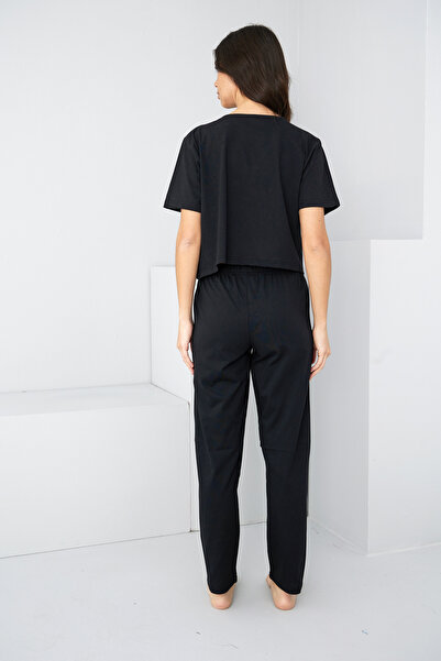 Siyah İnci Set pijamale tricotate cu șireturi negre7889