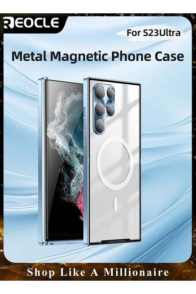 REOCLE Phone Case Drop-Resistant Metal Shell Frosted Semi-Transparent Phone Case for Samsung S23 Ultra