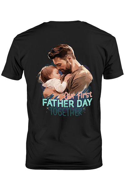StoryGift Romania Tricou Barbati Cu Un Tata Care Isi Tine Copilul In Brate Cu Mesajul "our First Father Day Stg
