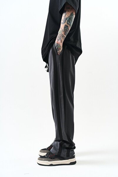 Respire Ανδρικό φαρδύ αθλητικό παντελόνι 2 τεμαχίων με ρίγες, καπνιστό